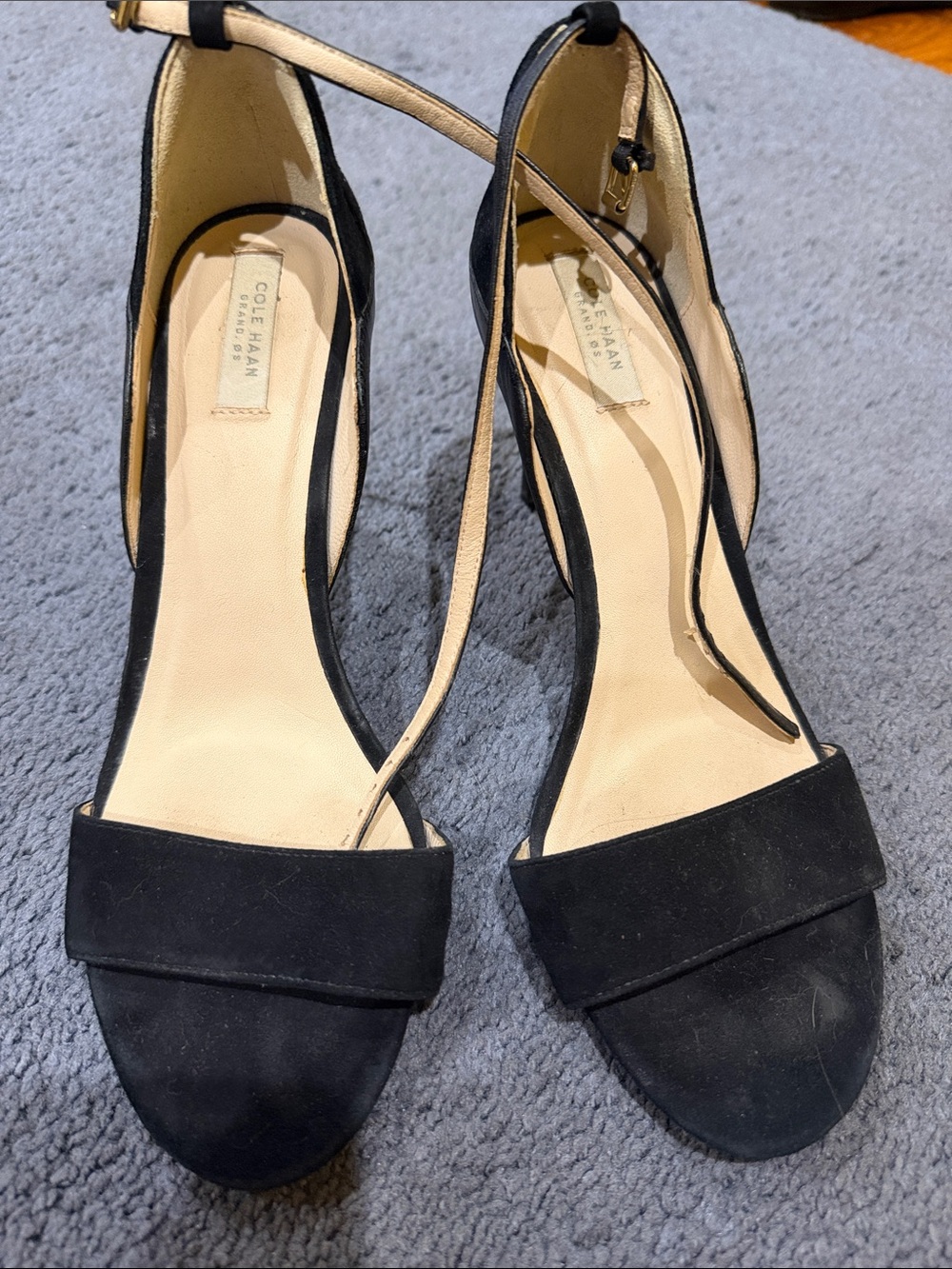 Cole Haan Black Suede Open-Toe Ankle-Strap Heels